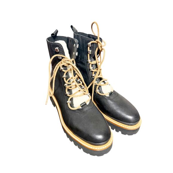Marc Fisher Black Izzie Shearling Lace Up Lug Sole Winter Boots Size 8.5 - Picture 2 of 11